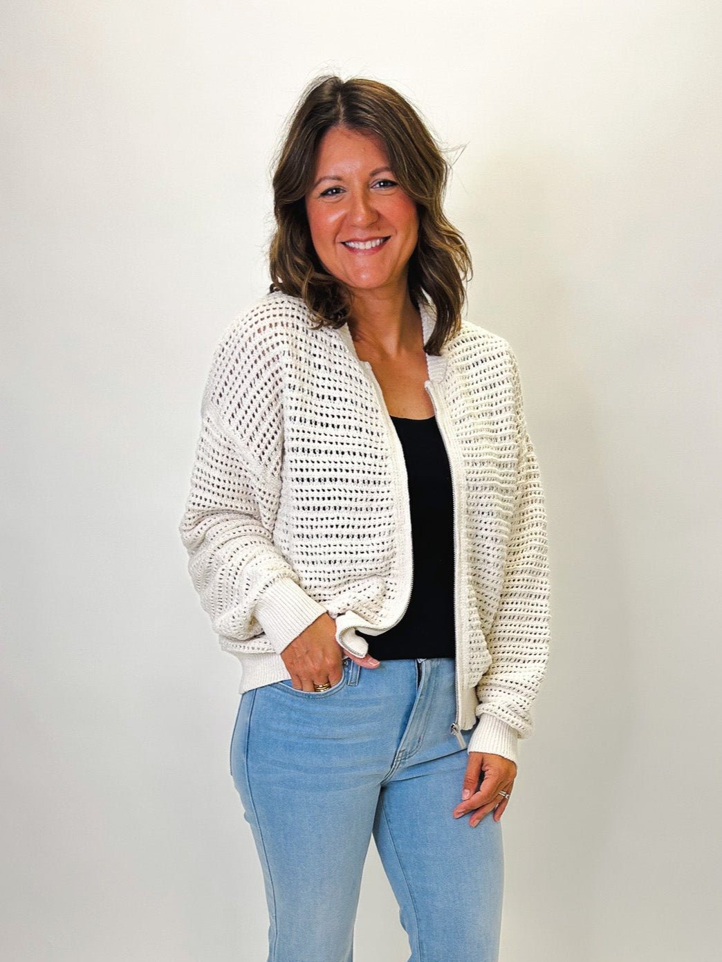 Open Knit Bomber - Elle Maxine