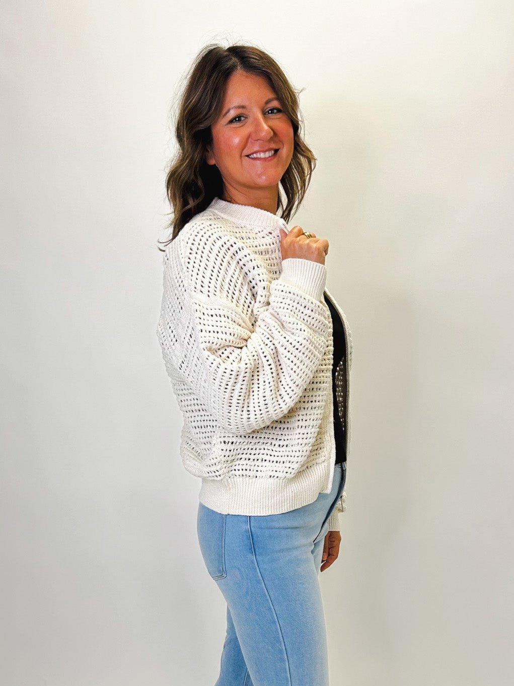 Open Knit Bomber - Elle Maxine