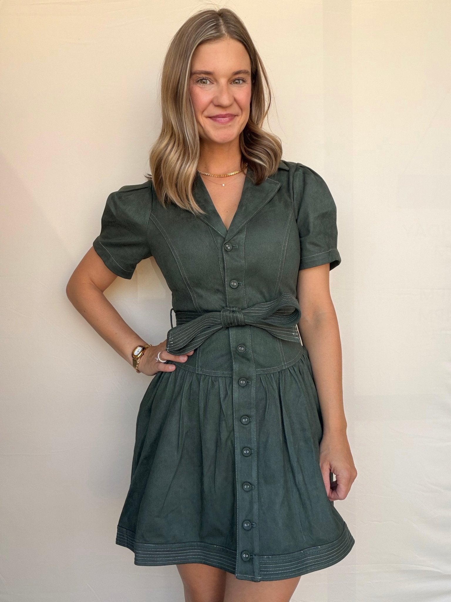 Paige Belted Suede Dress - Elle Maxine