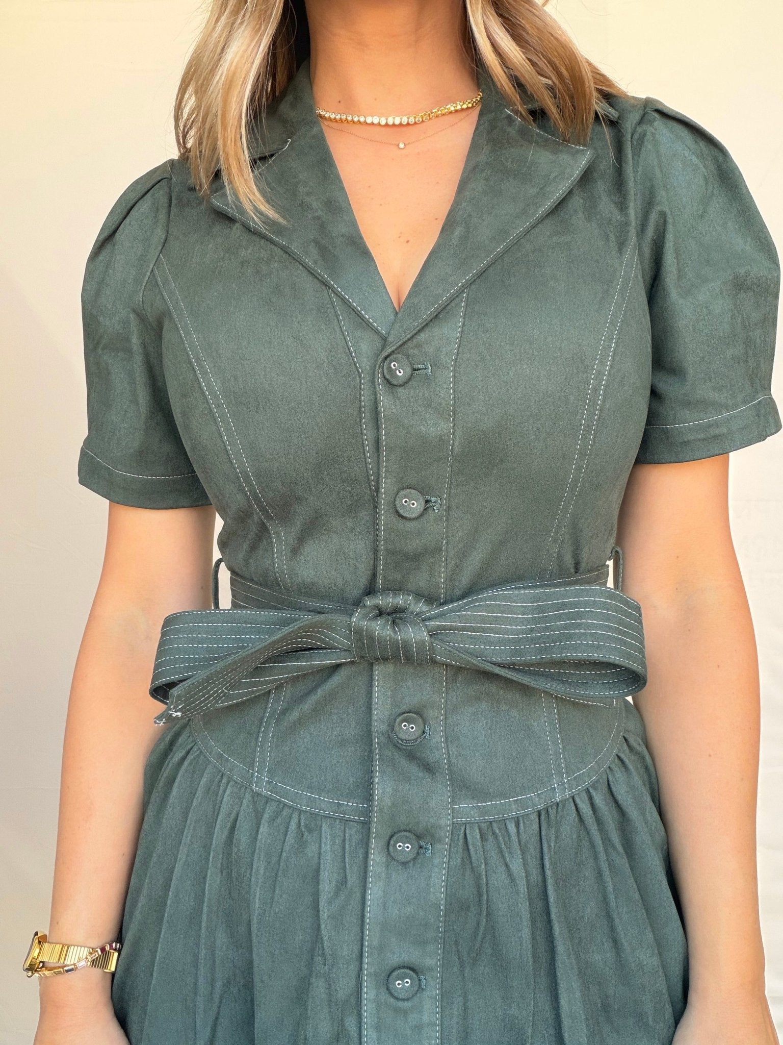 Paige Belted Suede Dress - Elle Maxine