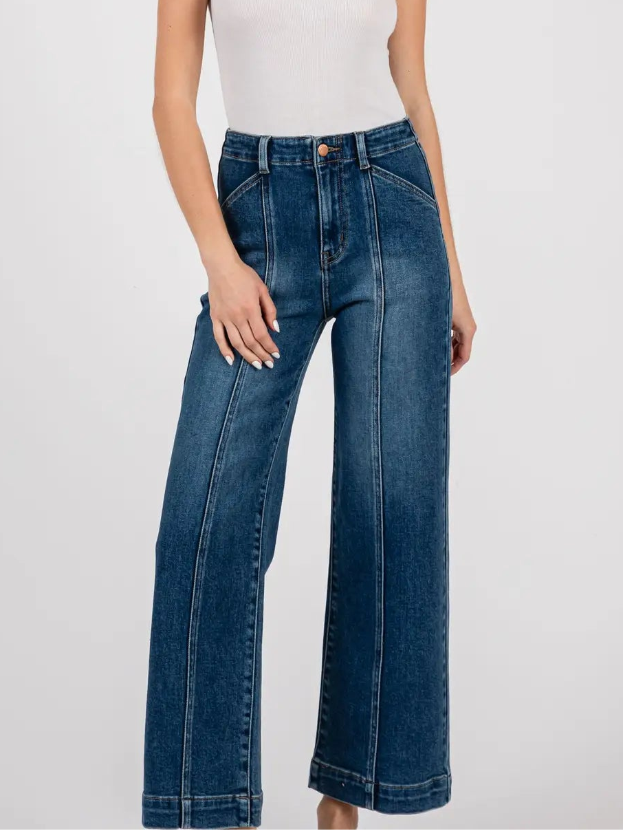 Paola Wide Leg - Seams - Dark Wash - Elle Maxine