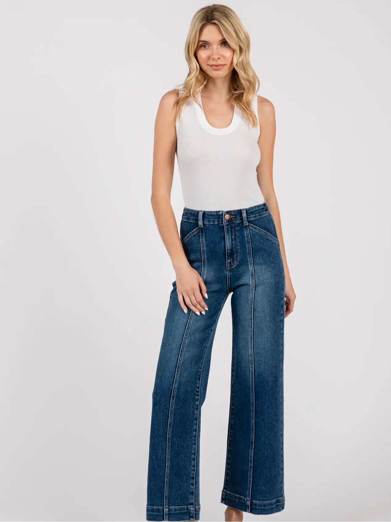 Paola Wide Leg - Seams - Dark Wash - Elle Maxine