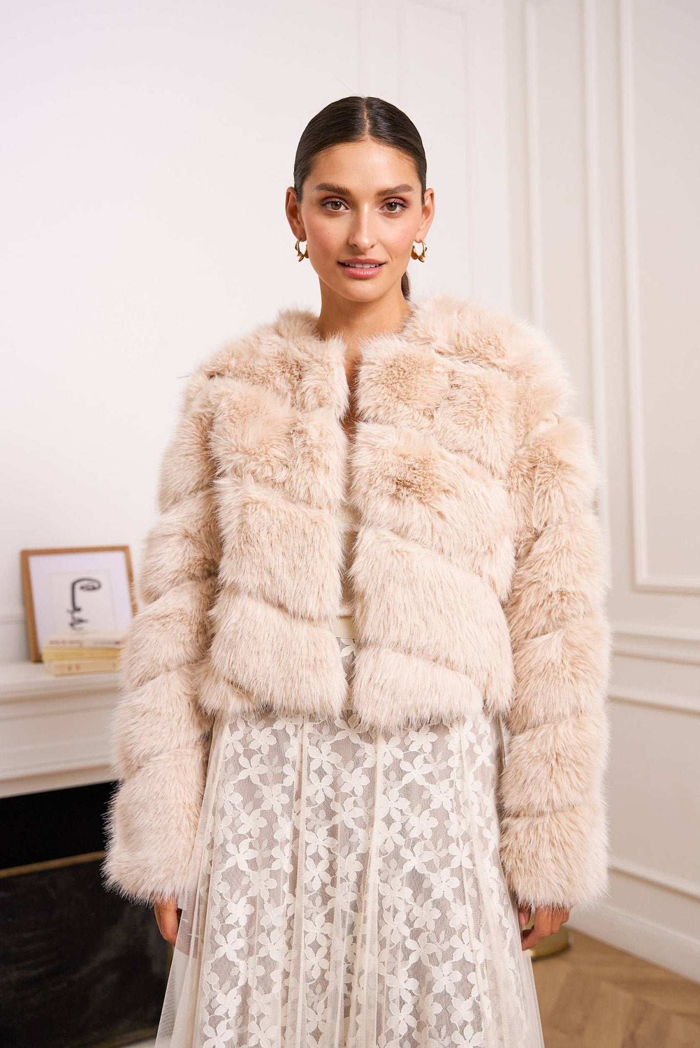 Paula Faux Fur Jacket - Beige - Elle Maxine