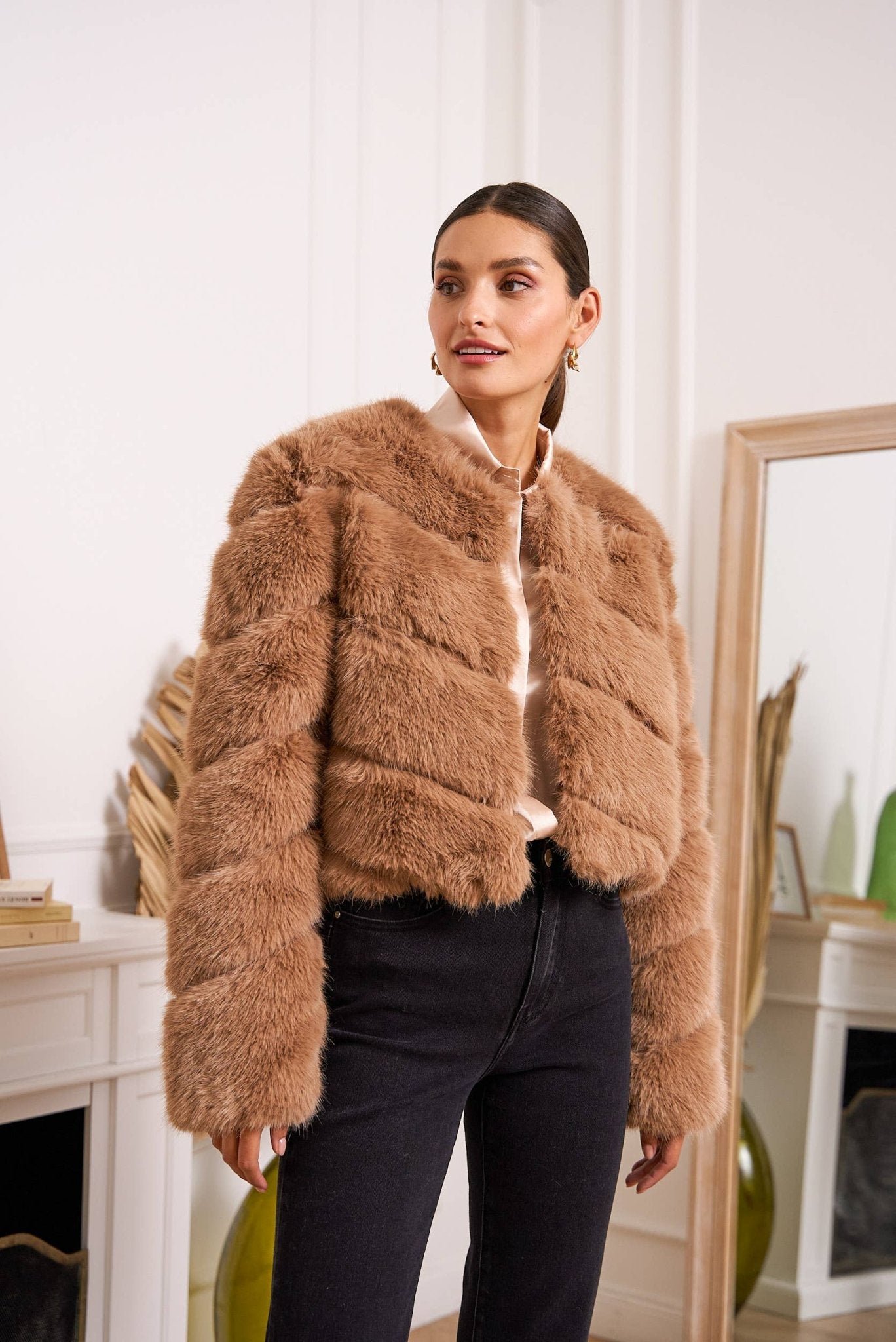 Paula Faux Fur Jacket - Camel - Elle Maxine