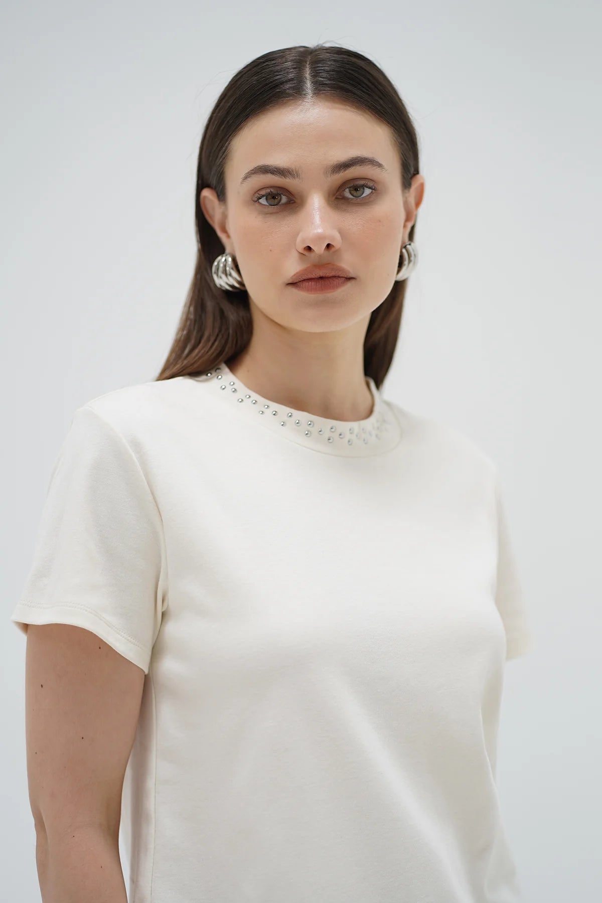 Paula Studded Tee - Coconut - Elle Maxine