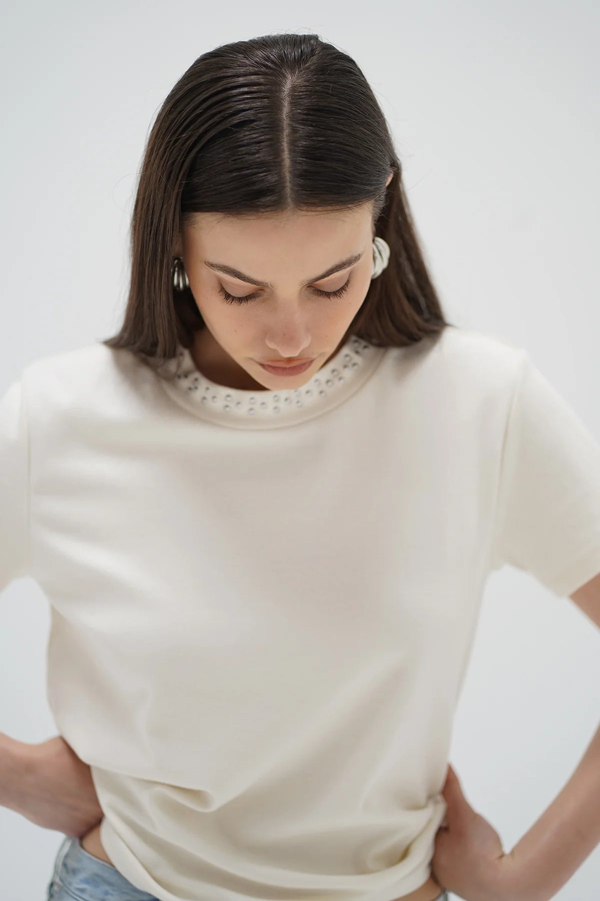 Paula Studded Tee - Coconut - Elle Maxine