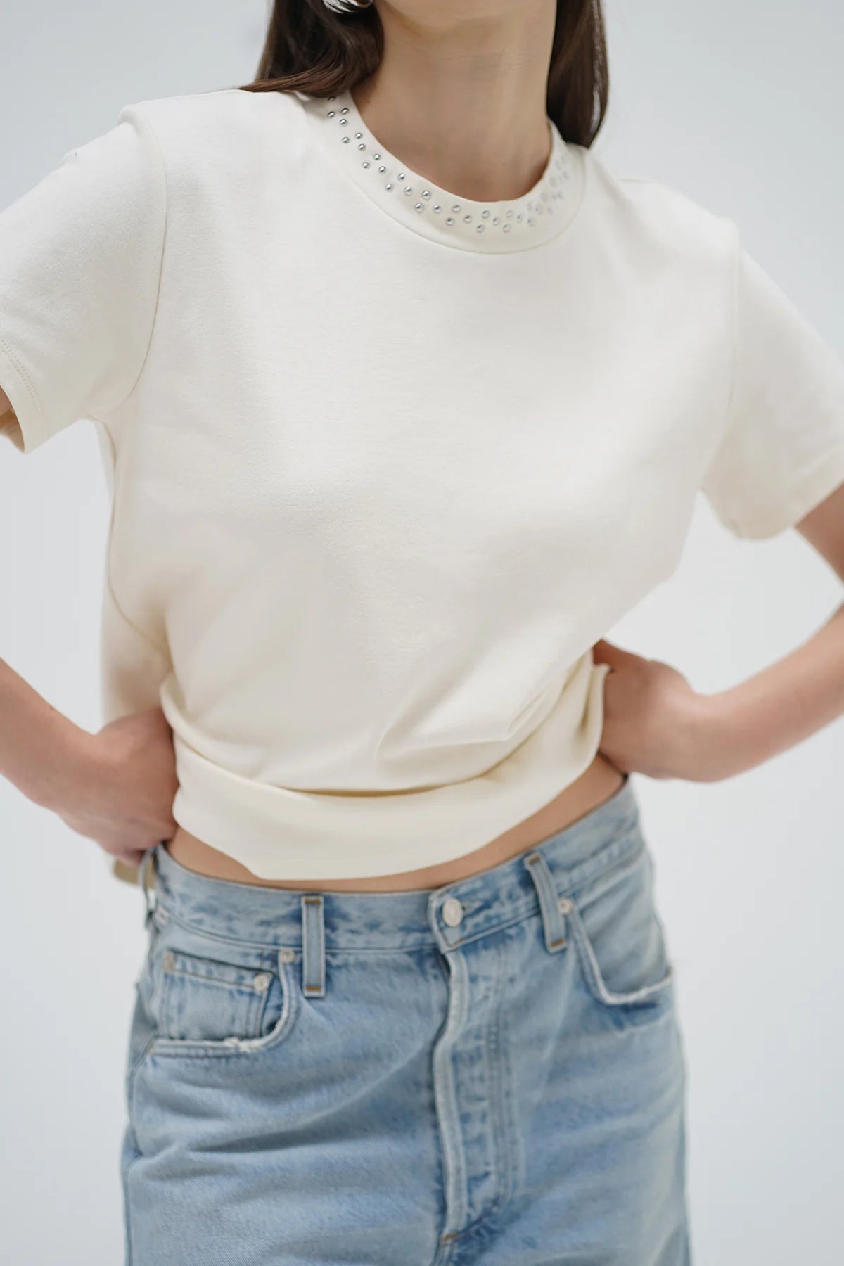 Paula Studded Tee - Coconut - Elle Maxine