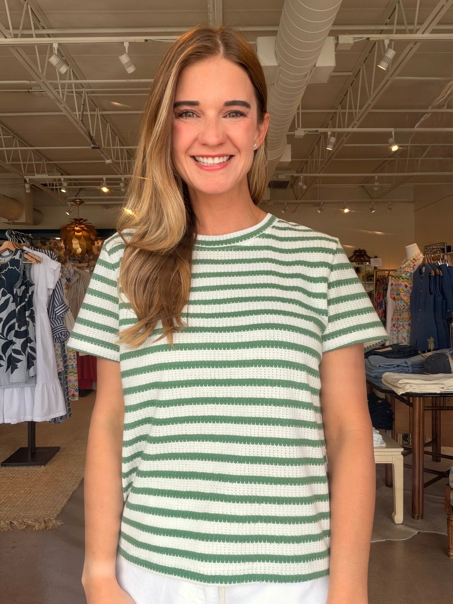 Perfect Textured Tee - Green Juice Stripe - Elle Maxine