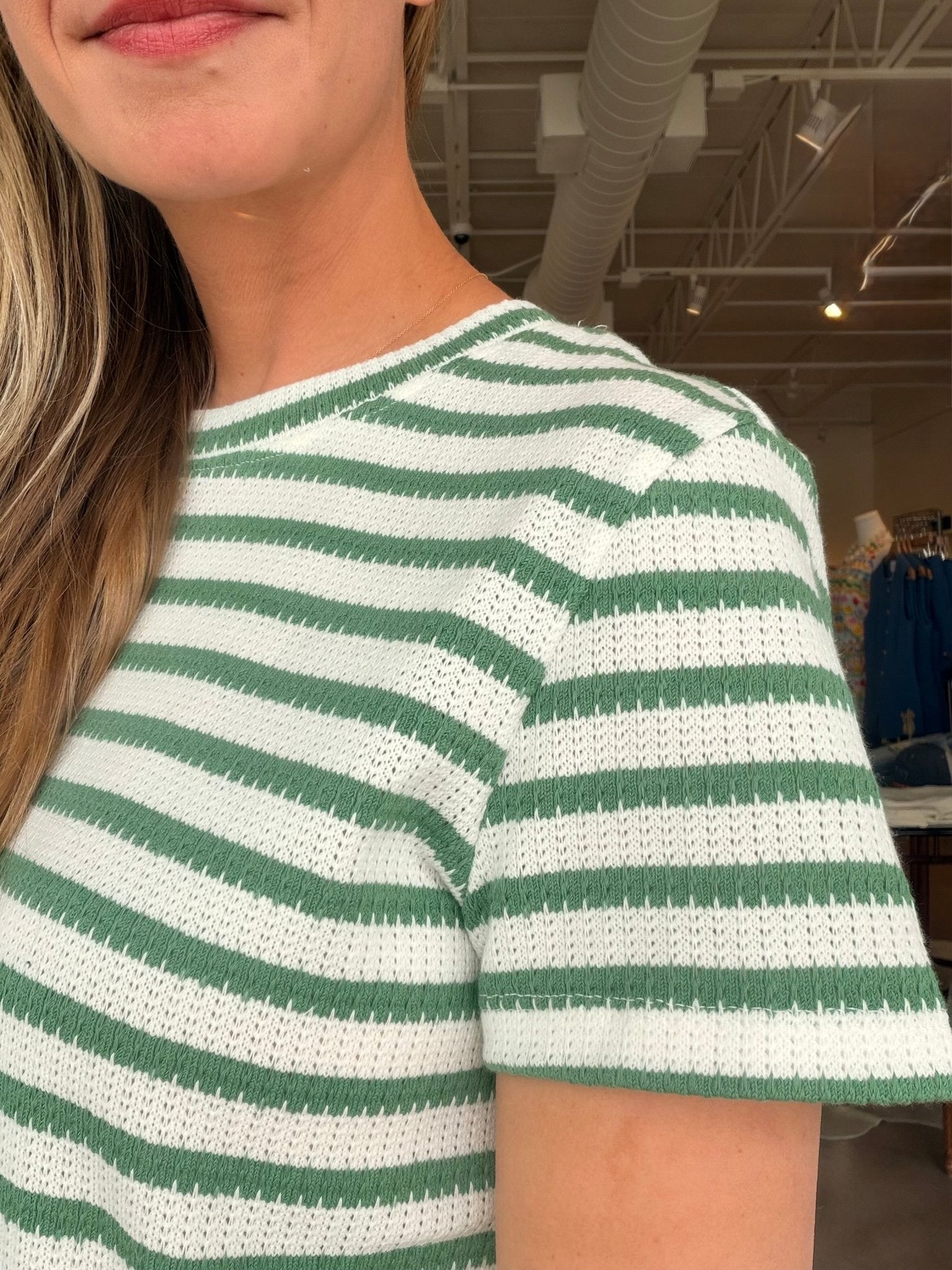 Perfect Textured Tee - Green Juice Stripe - Elle Maxine