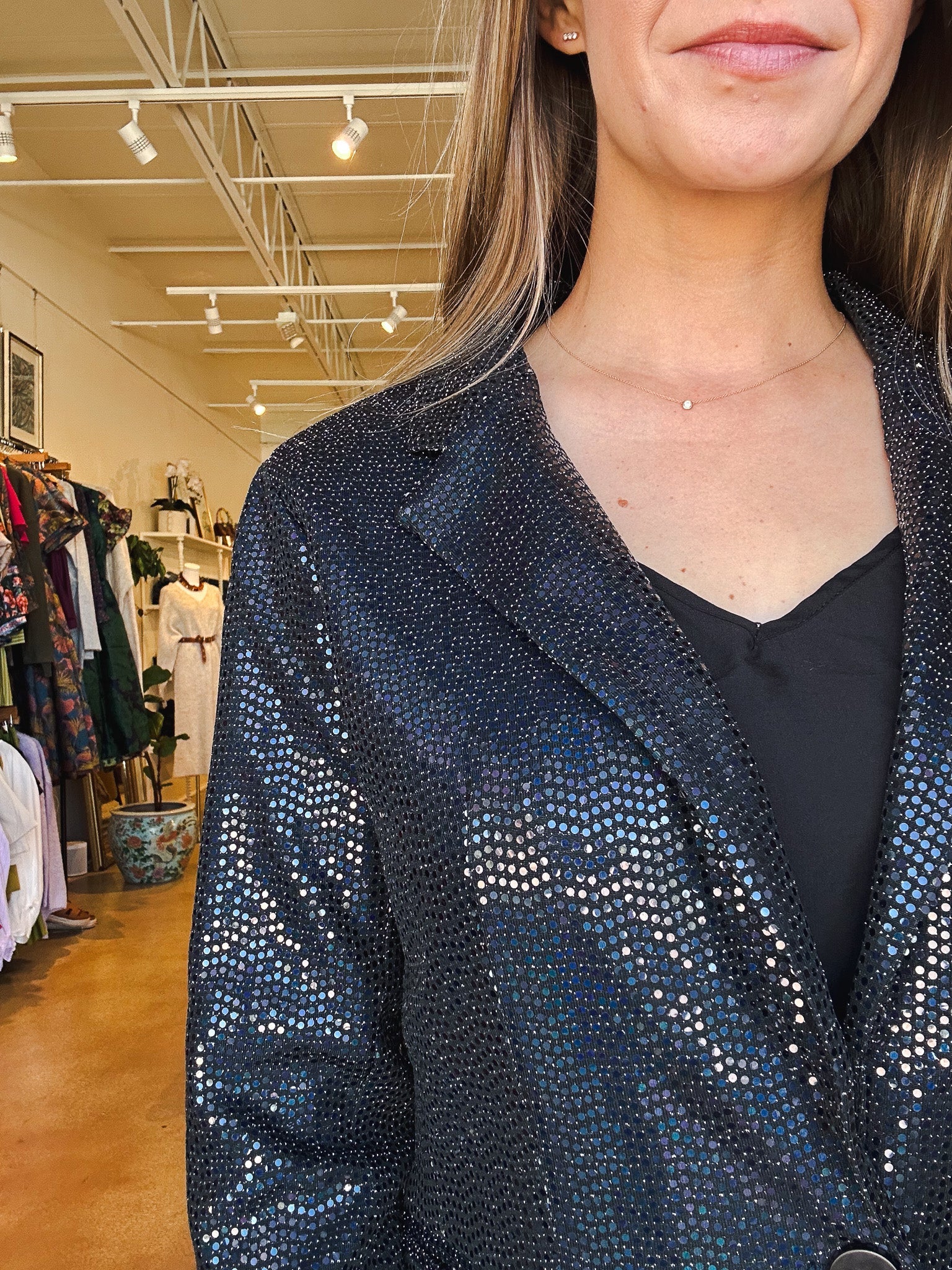 Phoebe Metallic Blazer - Black - Elle Maxine