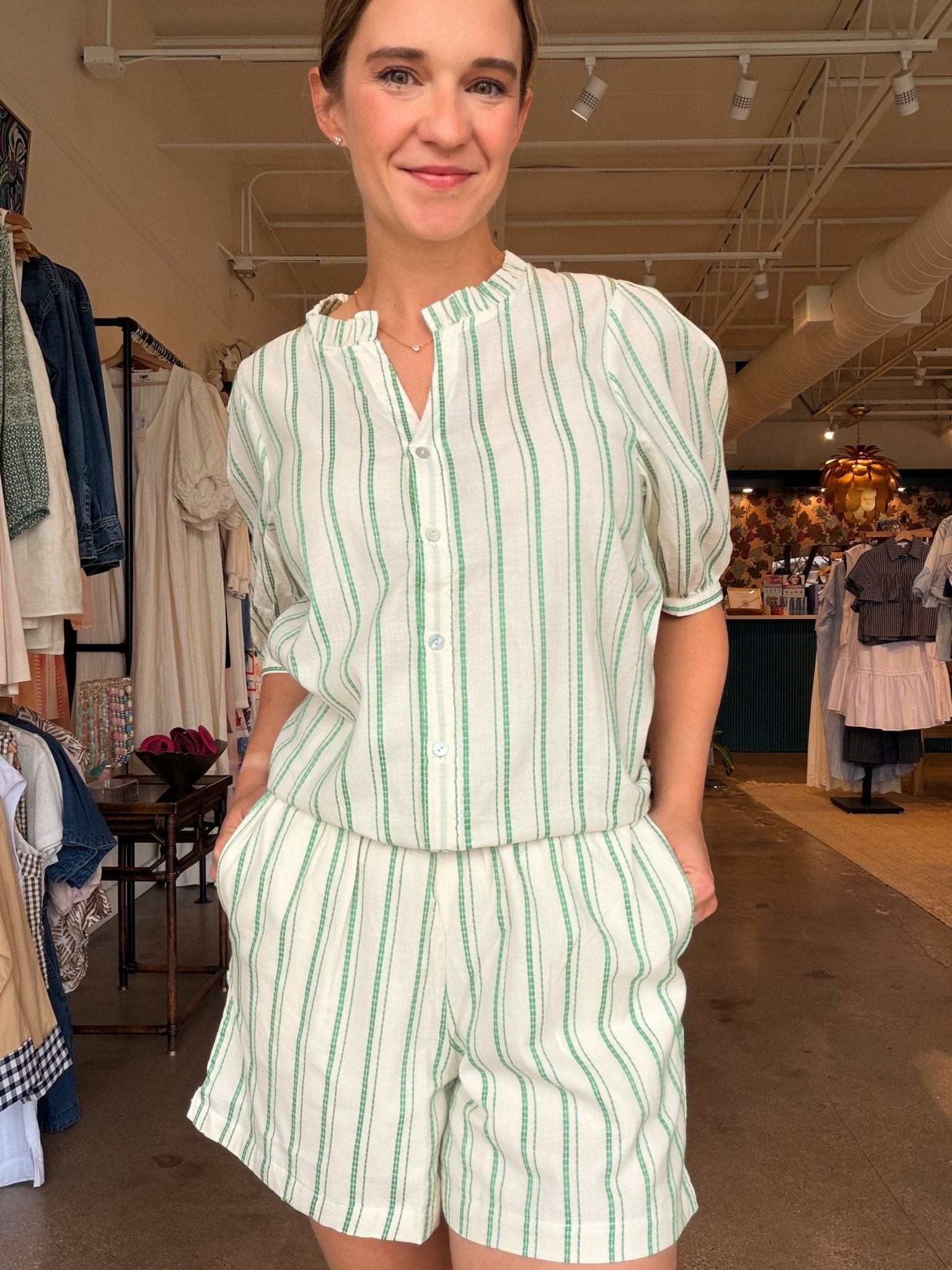Pia Stripe Set - Green - Elle Maxine