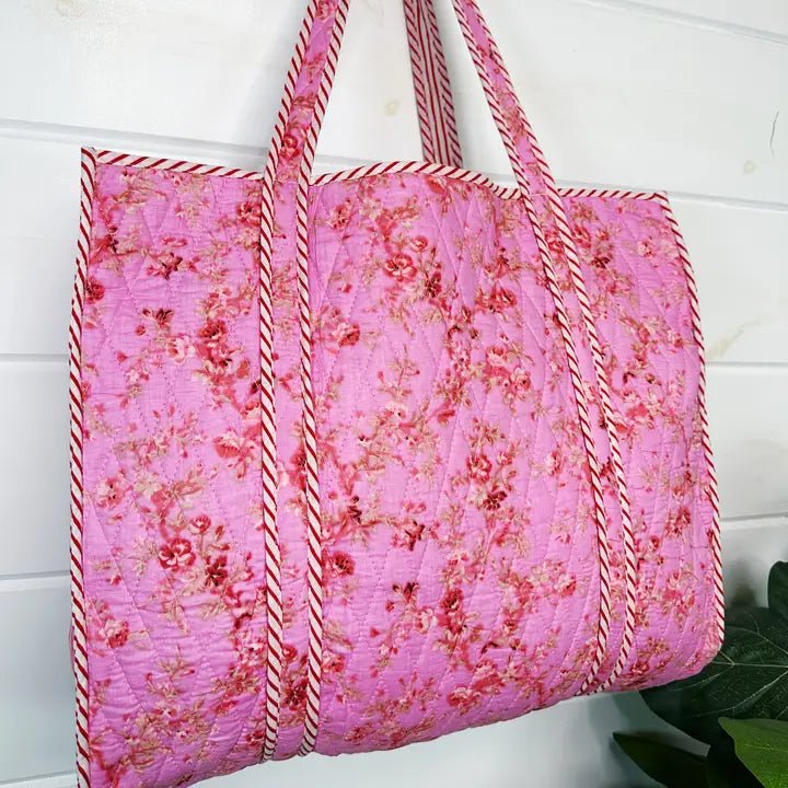 Pink Floral Quilted Tote - Elle Maxine