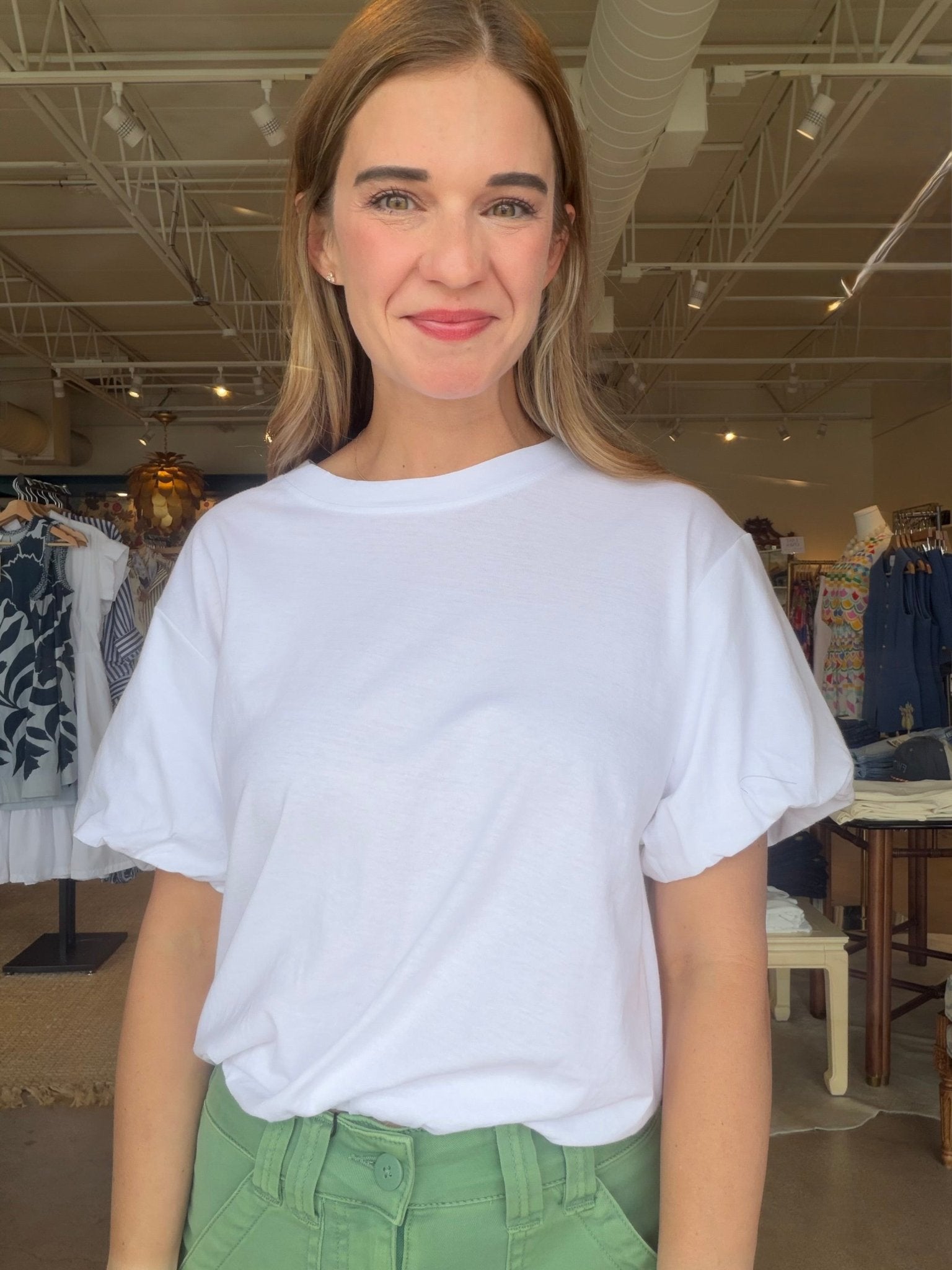 Pleat Bubble Tee - White - Elle Maxine