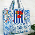 Quilted Tote Bag - Blue Patchwork - Elle Maxine