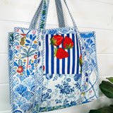 Quilted Tote Bag - Blue Patchwork - Elle Maxine
