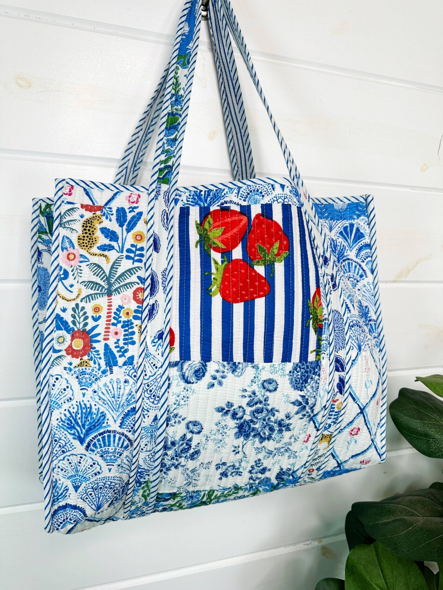 Quilted Tote Bag - Blue Patchwork - Elle Maxine
