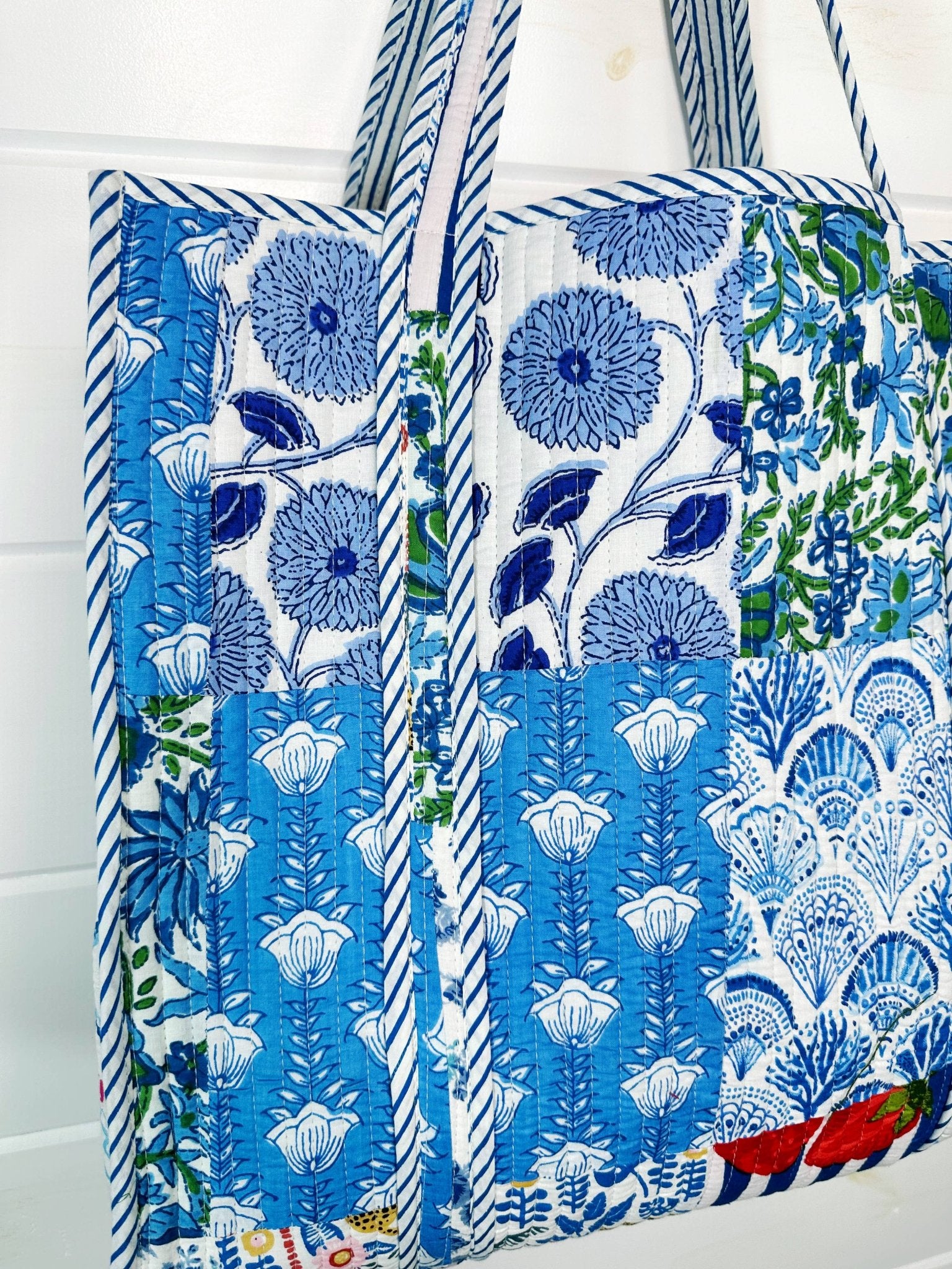 Quilted Tote Bag - Blue Patchwork - Elle Maxine