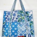 Quilted Tote Bag - Blue Patchwork - Elle Maxine