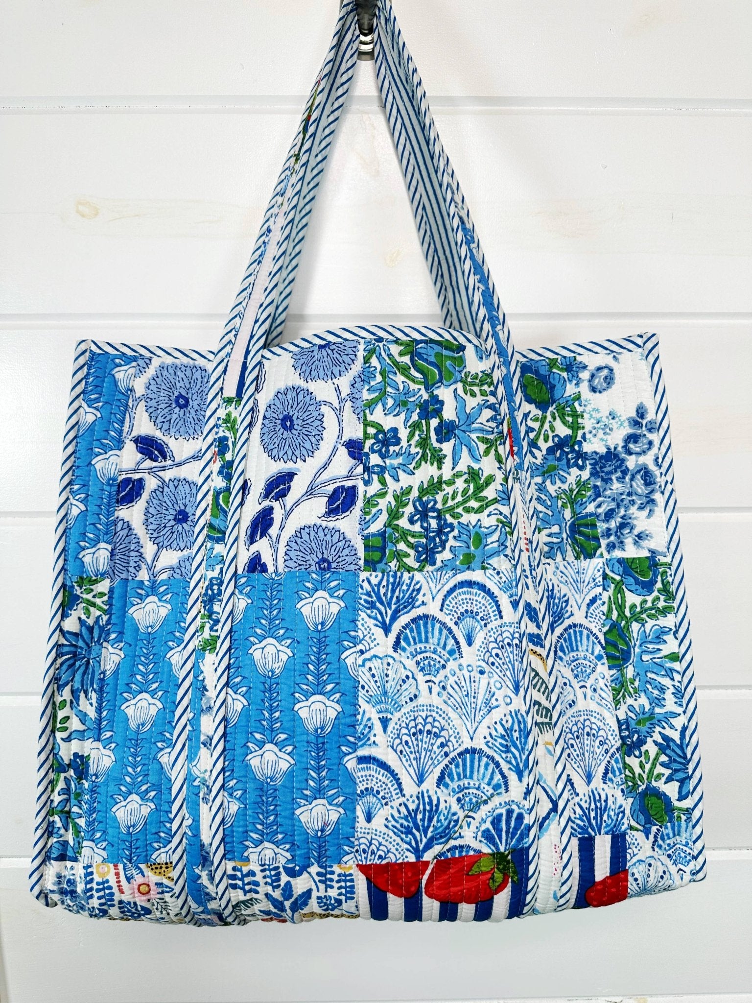 Quilted Tote Bag - Blue Patchwork - Elle Maxine