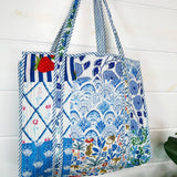 Quilted Tote Bag - Blue Patchwork - Elle Maxine