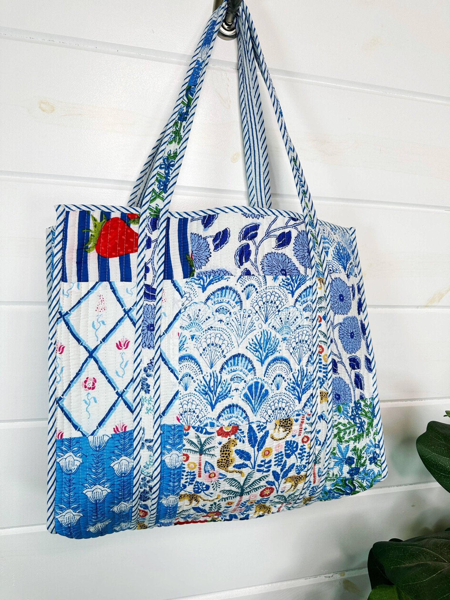 Quilted Tote Bag - Blue Patchwork - Elle Maxine