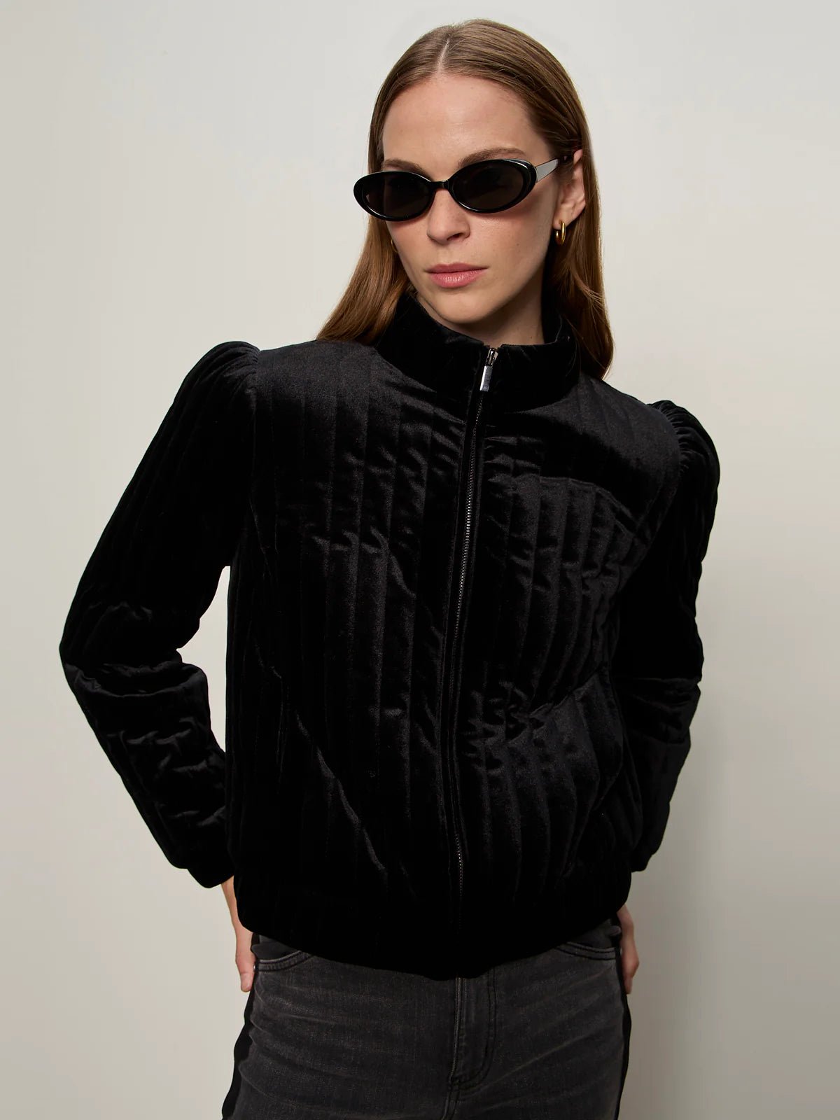 Quilted Velvet Jacket - Black - Elle Maxine