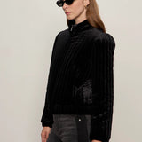 Quilted Velvet Jacket - Black - Elle Maxine