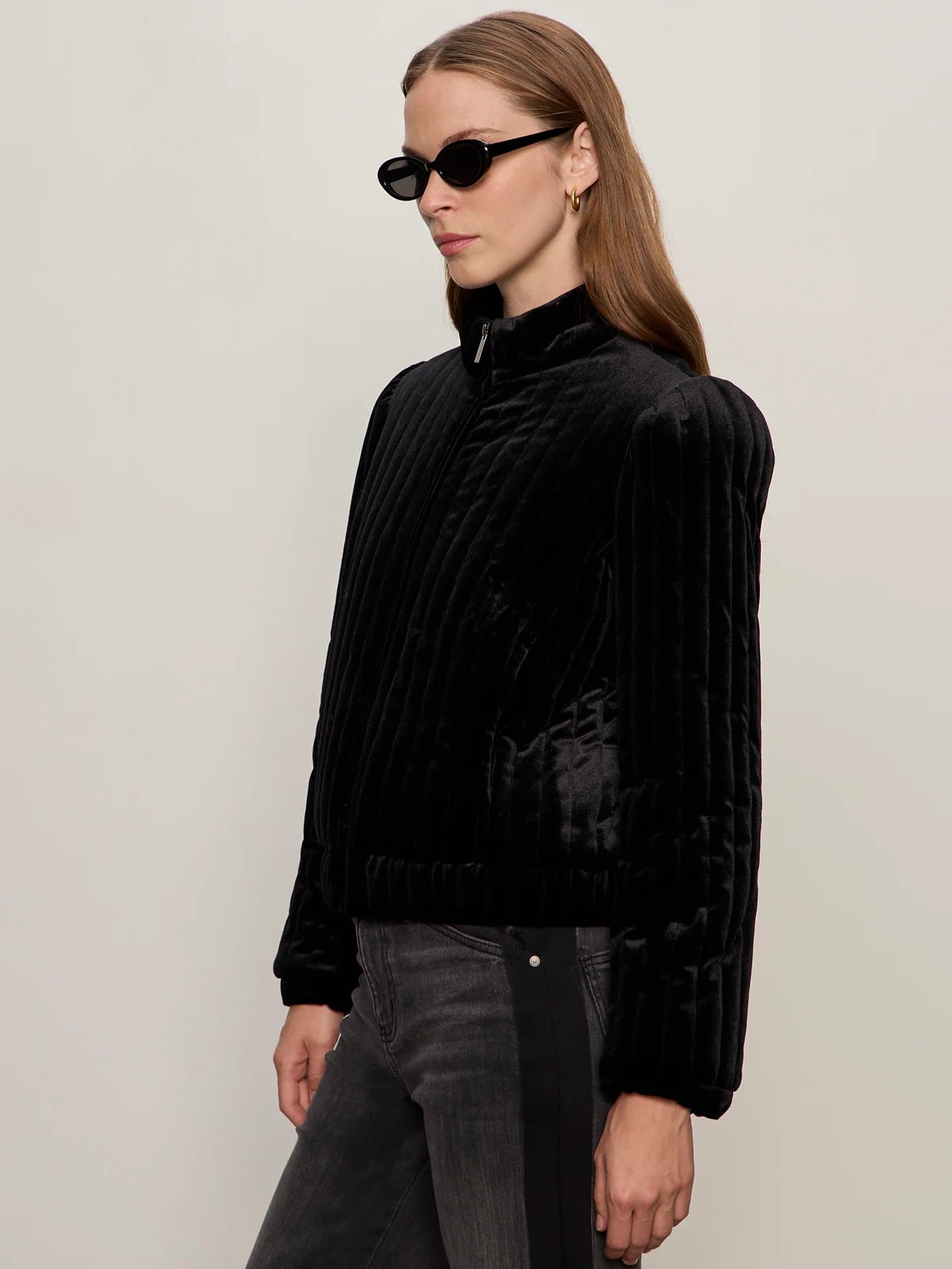 Quilted Velvet Jacket - Black - Elle Maxine