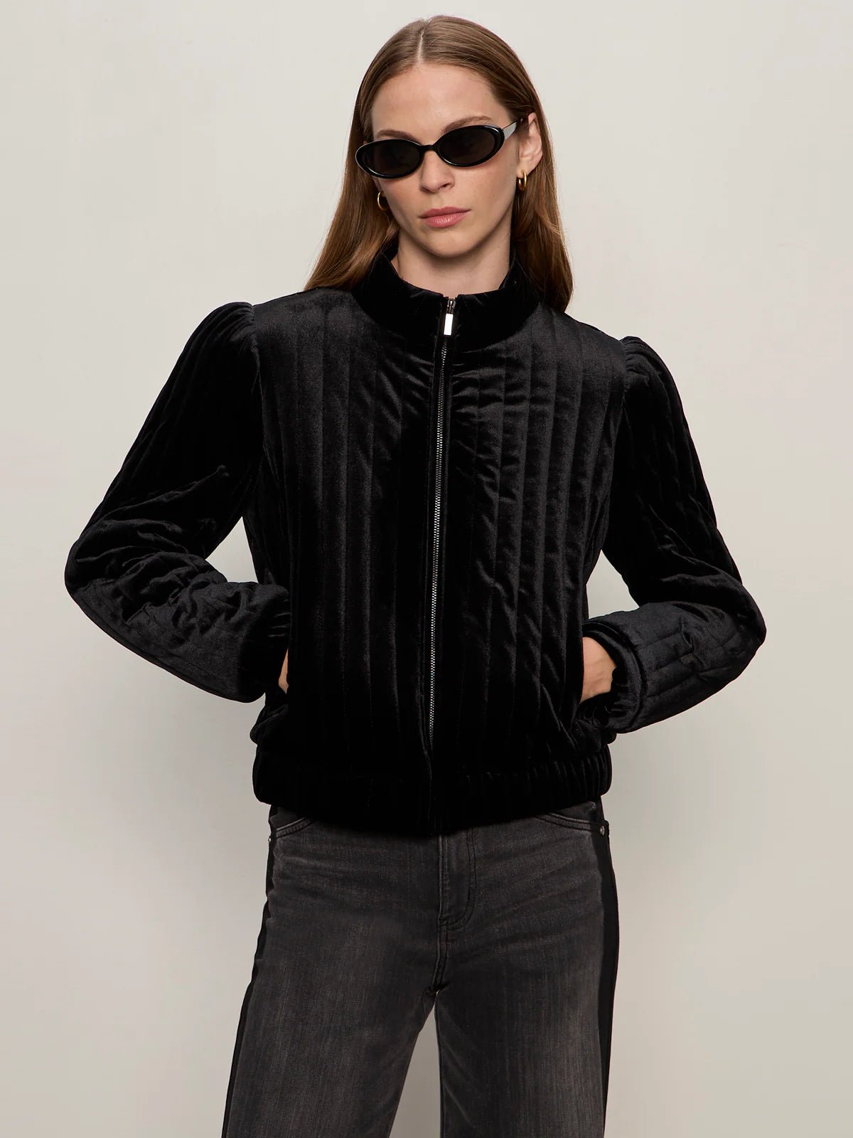 Quilted Velvet Jacket - Black - Elle Maxine