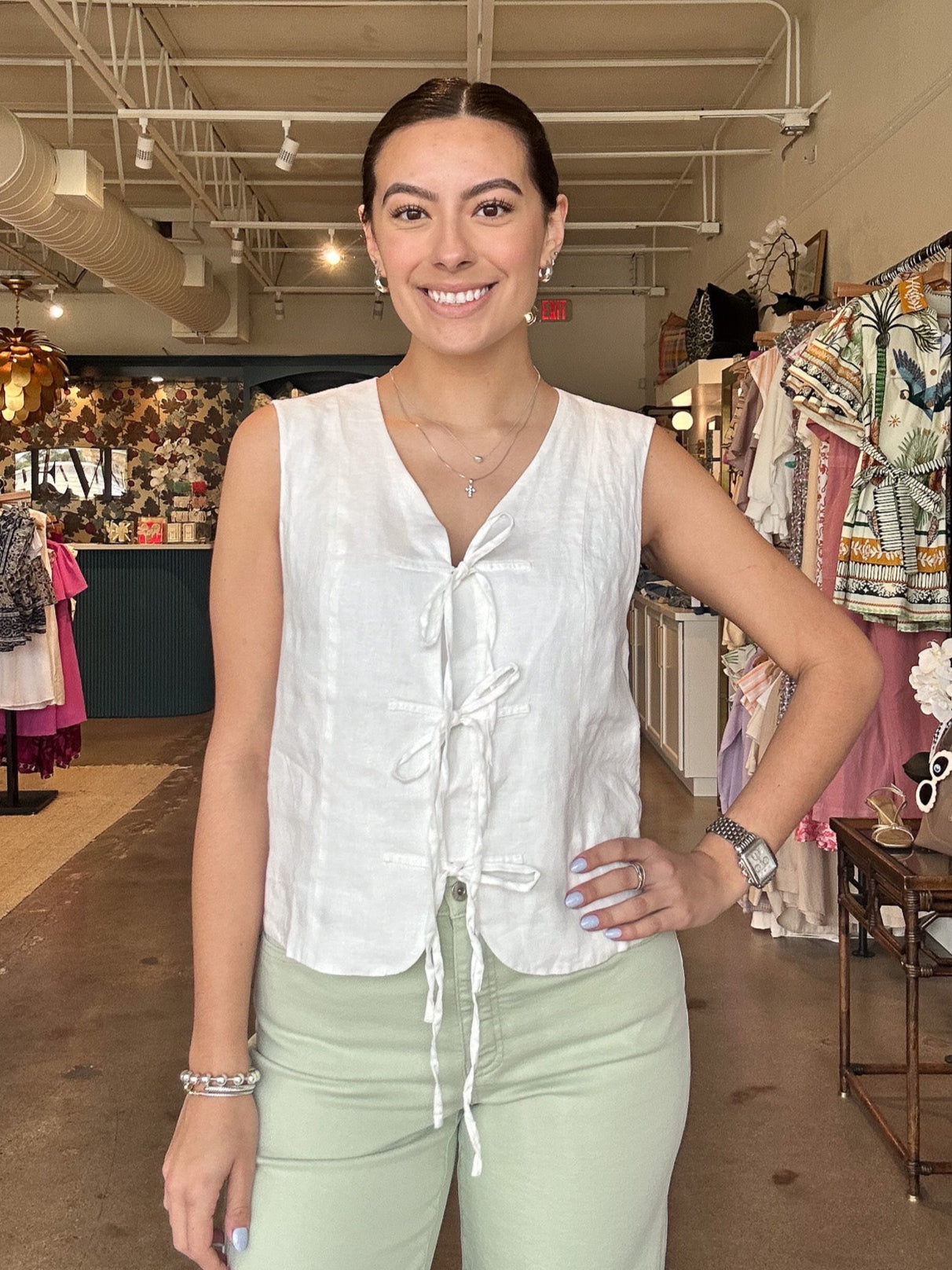 Rachel Bow Vest - White - Elle Maxine