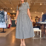 Rachel Smocked Gingham Midi Dress - Elle Maxine