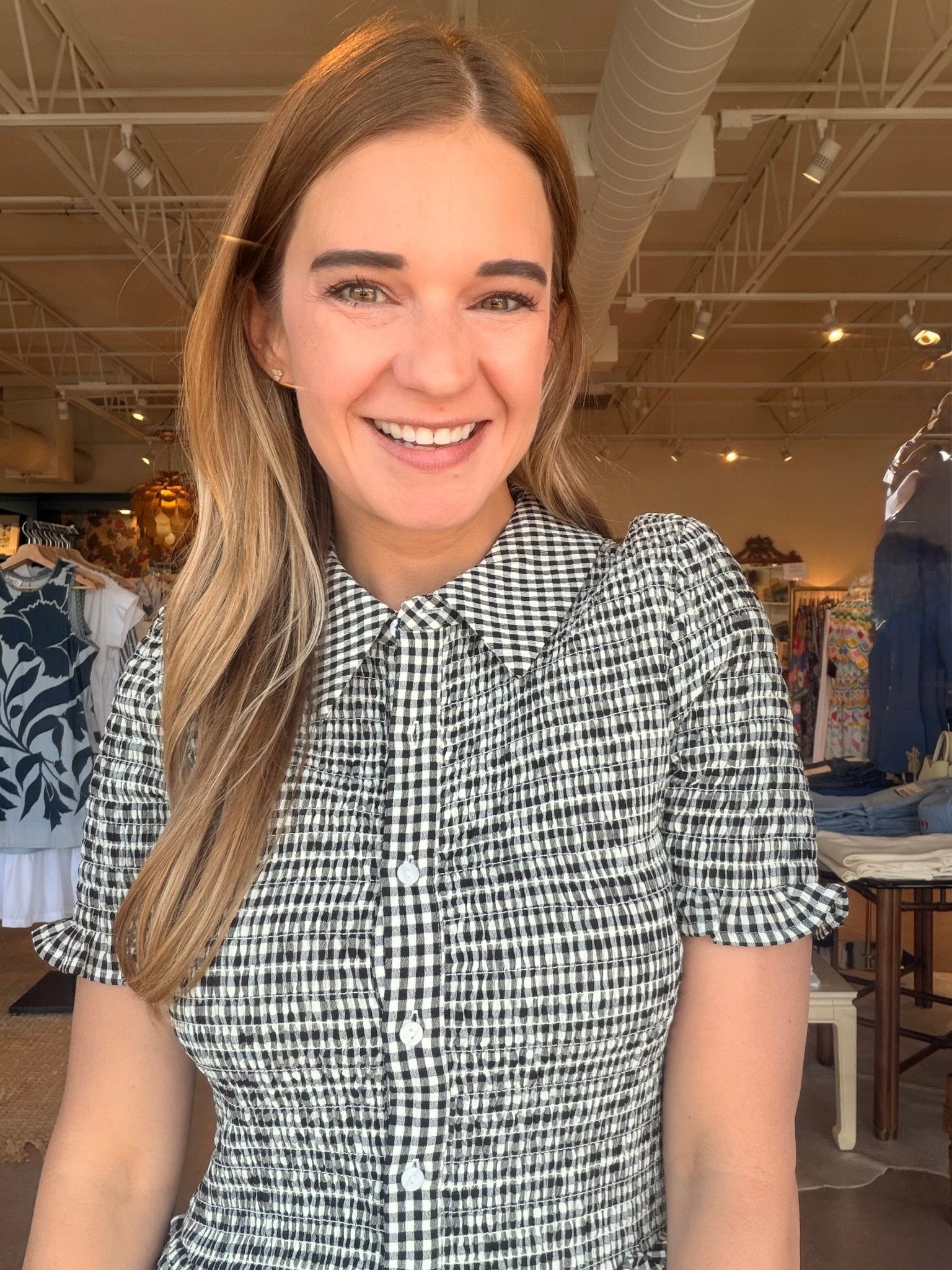Rachel Smocked Gingham Midi Dress - Elle Maxine