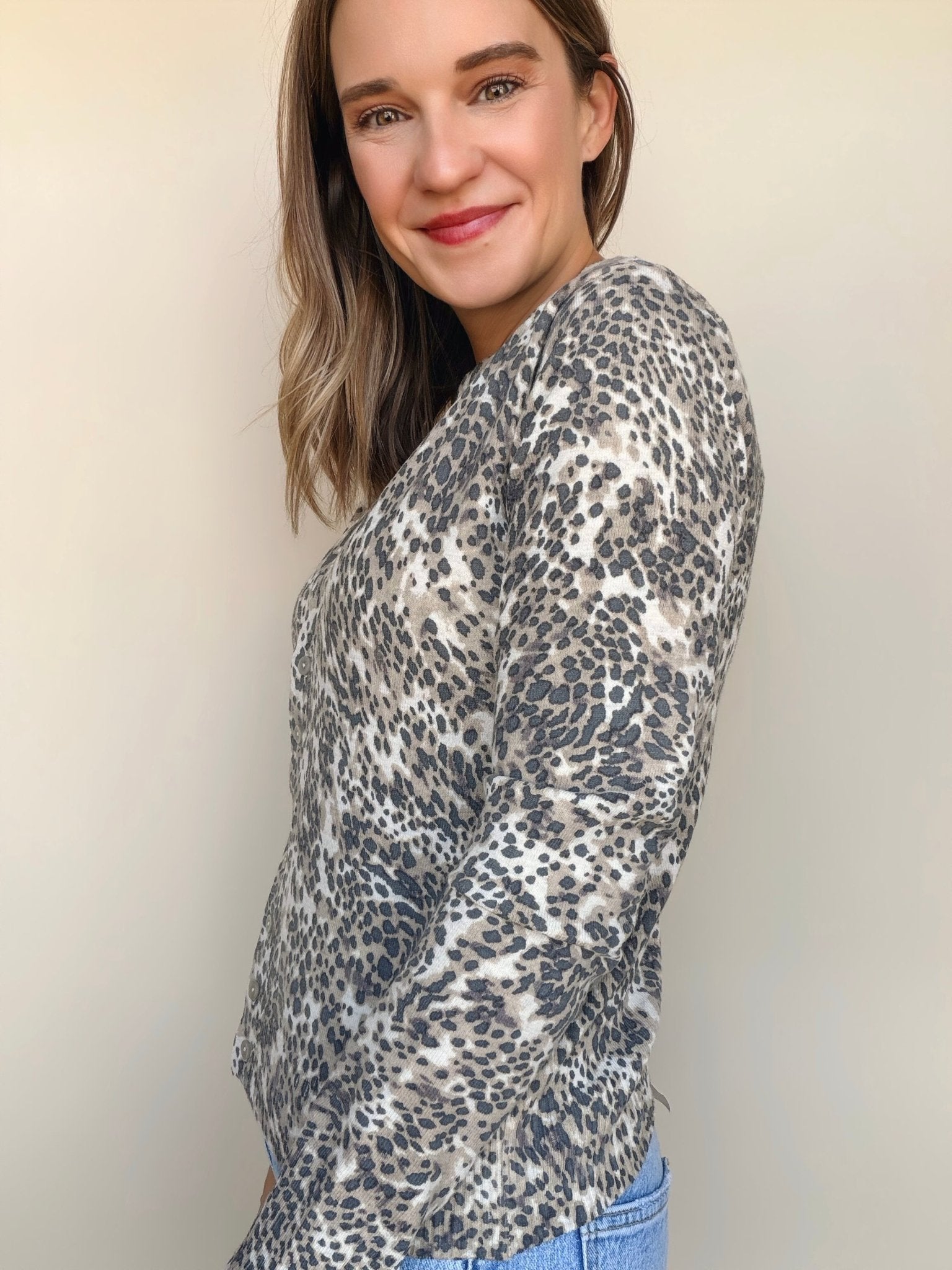 Raven Printed Button Front Cardigan - Elle Maxine
