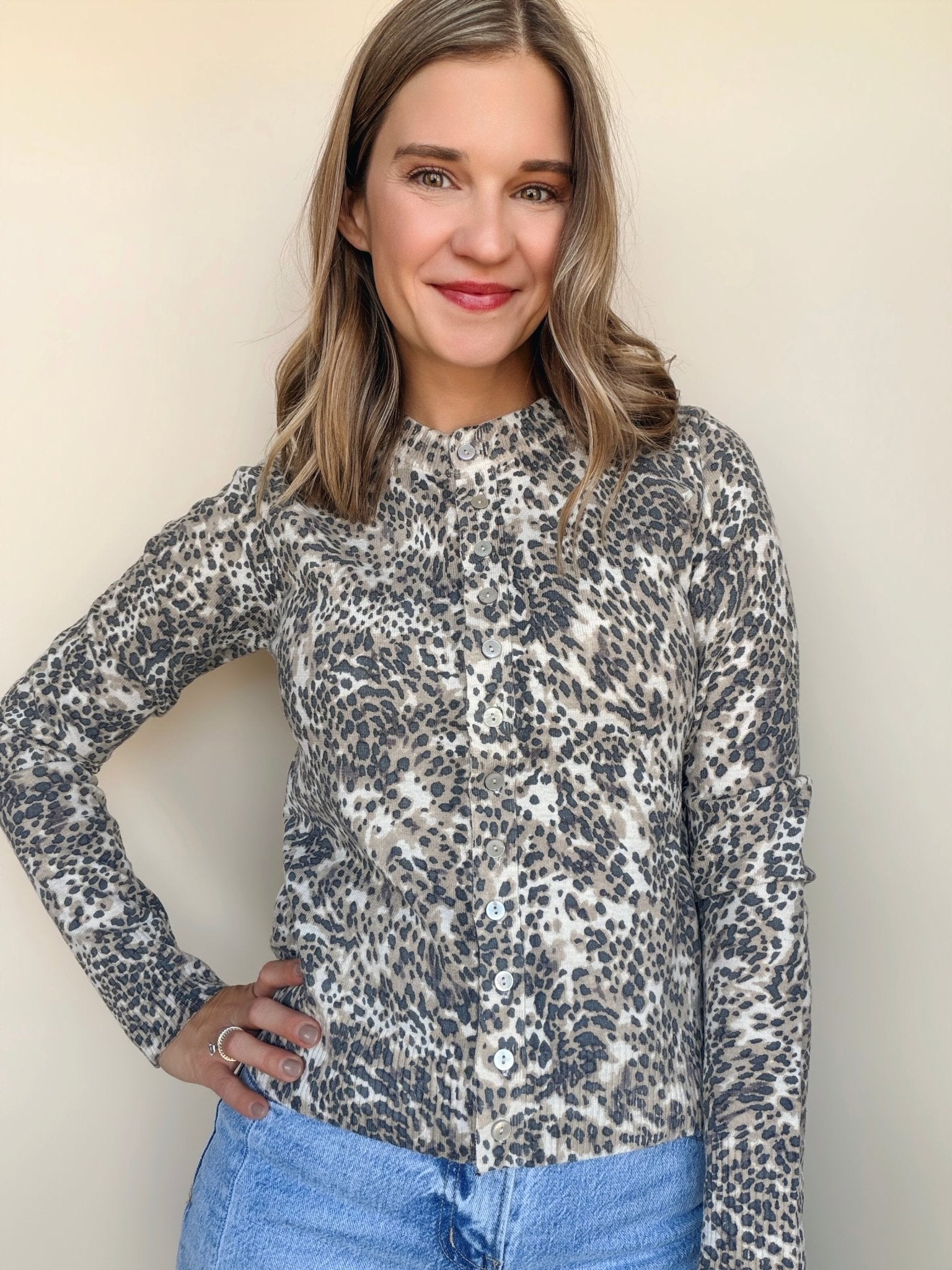 Raven Printed Button Front Cardigan - Elle Maxine