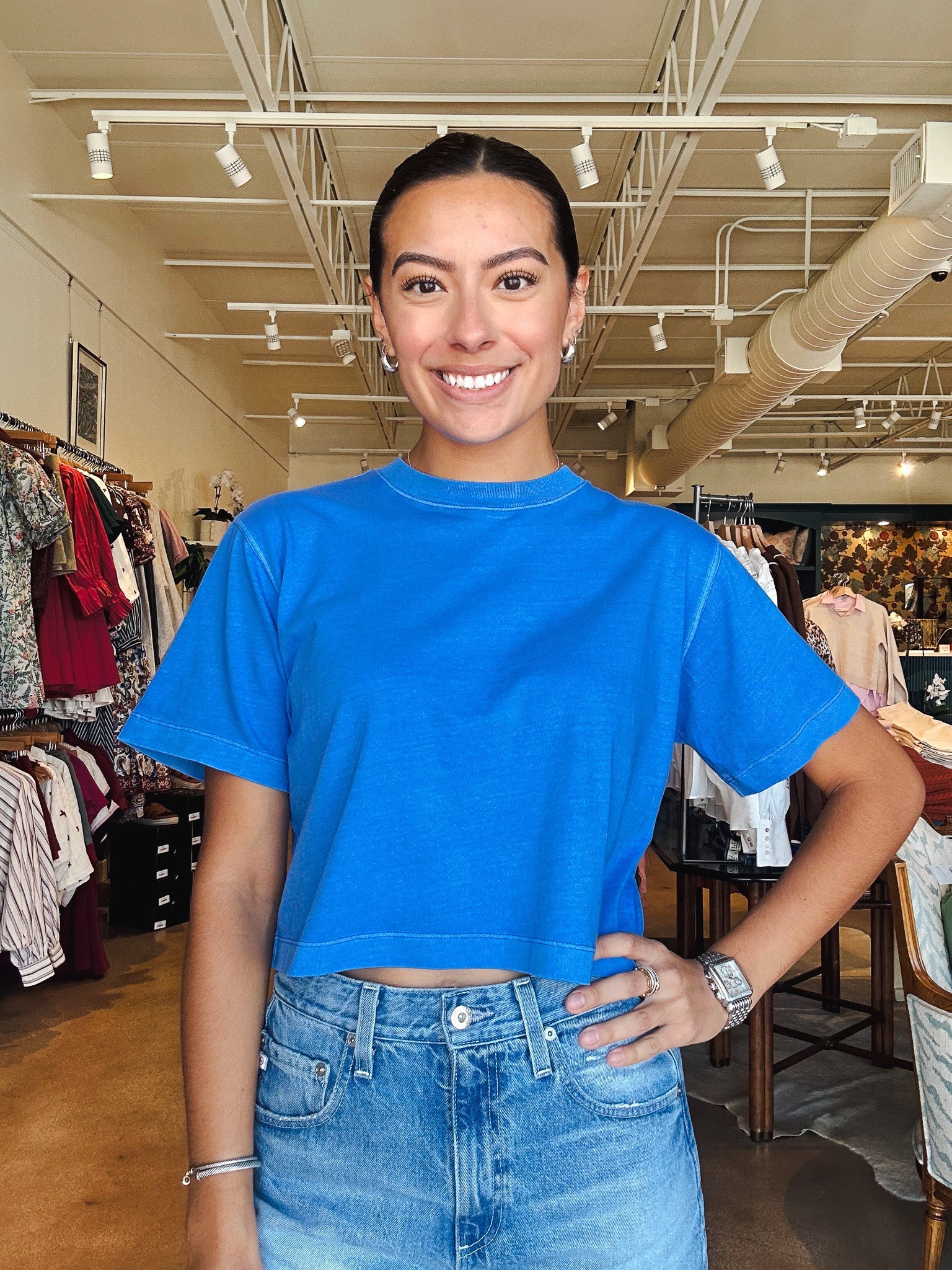 Relaxed Crop Tee - Blue - Elle Maxine
