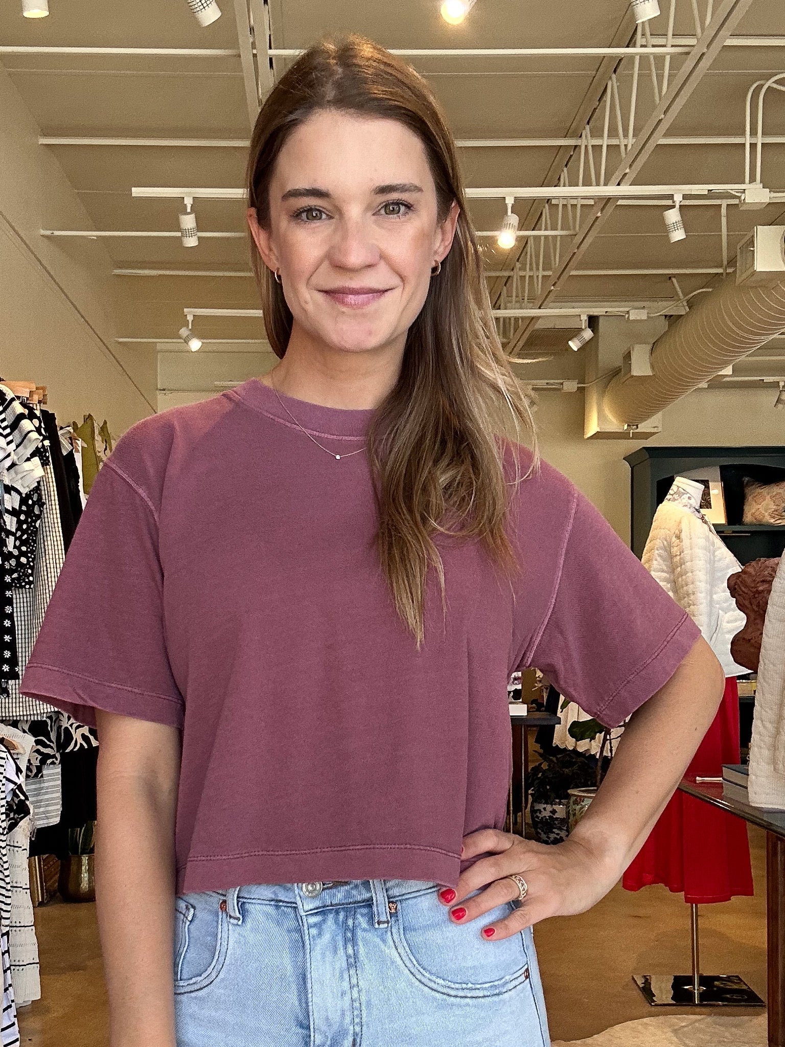 Relaxed Crop Tee - Burgundy - Elle Maxine