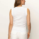 Ribbed Ruched Tank - White - Elle Maxine