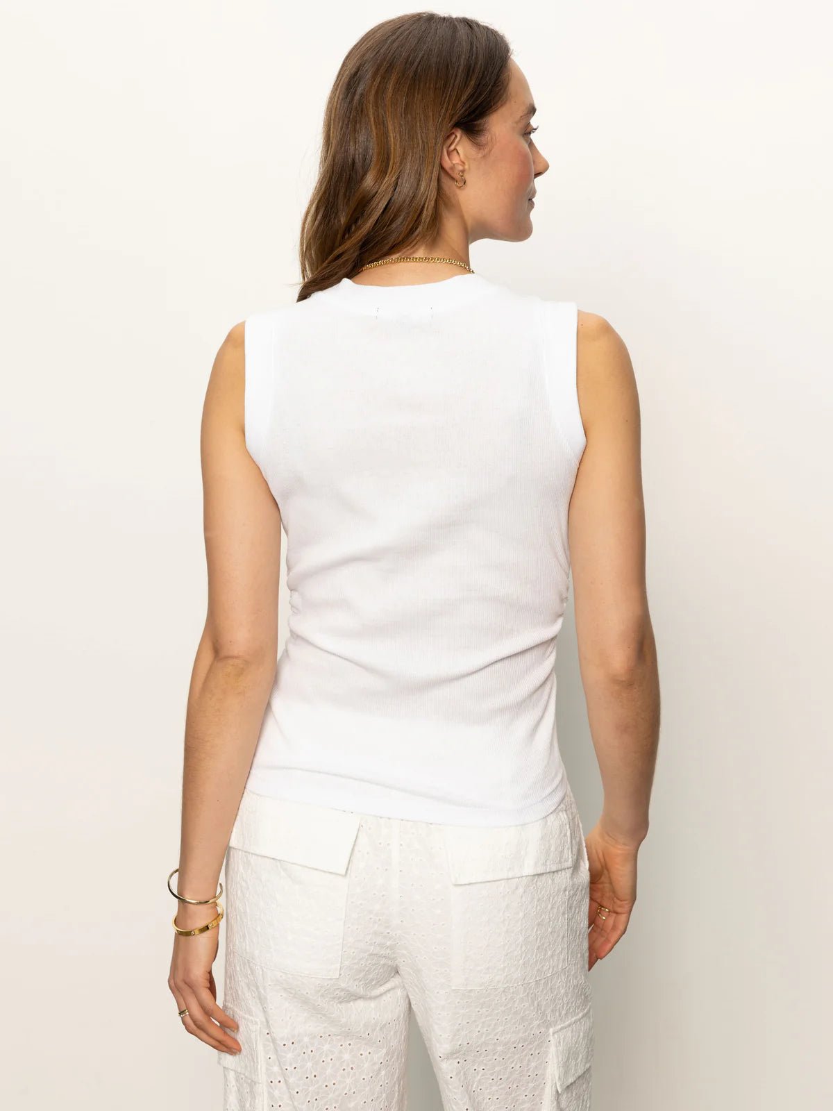 Ribbed Ruched Tank - White - Elle Maxine