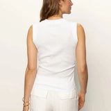 Ribbed Ruched Tank - White - Elle Maxine