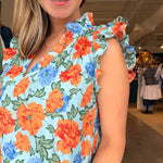 Riya Floral Ruffle Sleeve Blouse - Elle Maxine