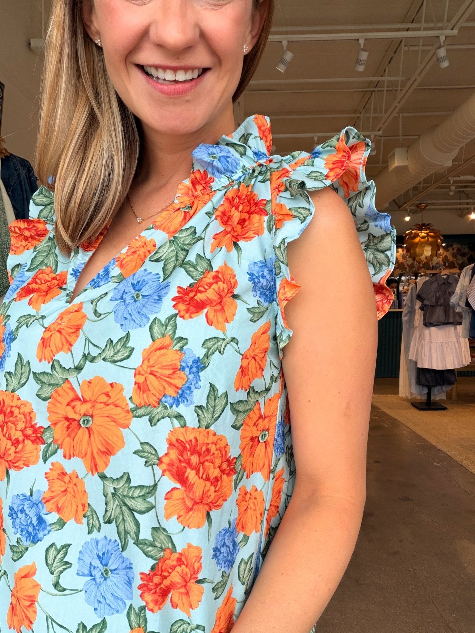Riya Floral Ruffle Sleeve Blouse - Elle Maxine