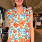 Riya Floral Ruffle Sleeve Blouse - Elle Maxine