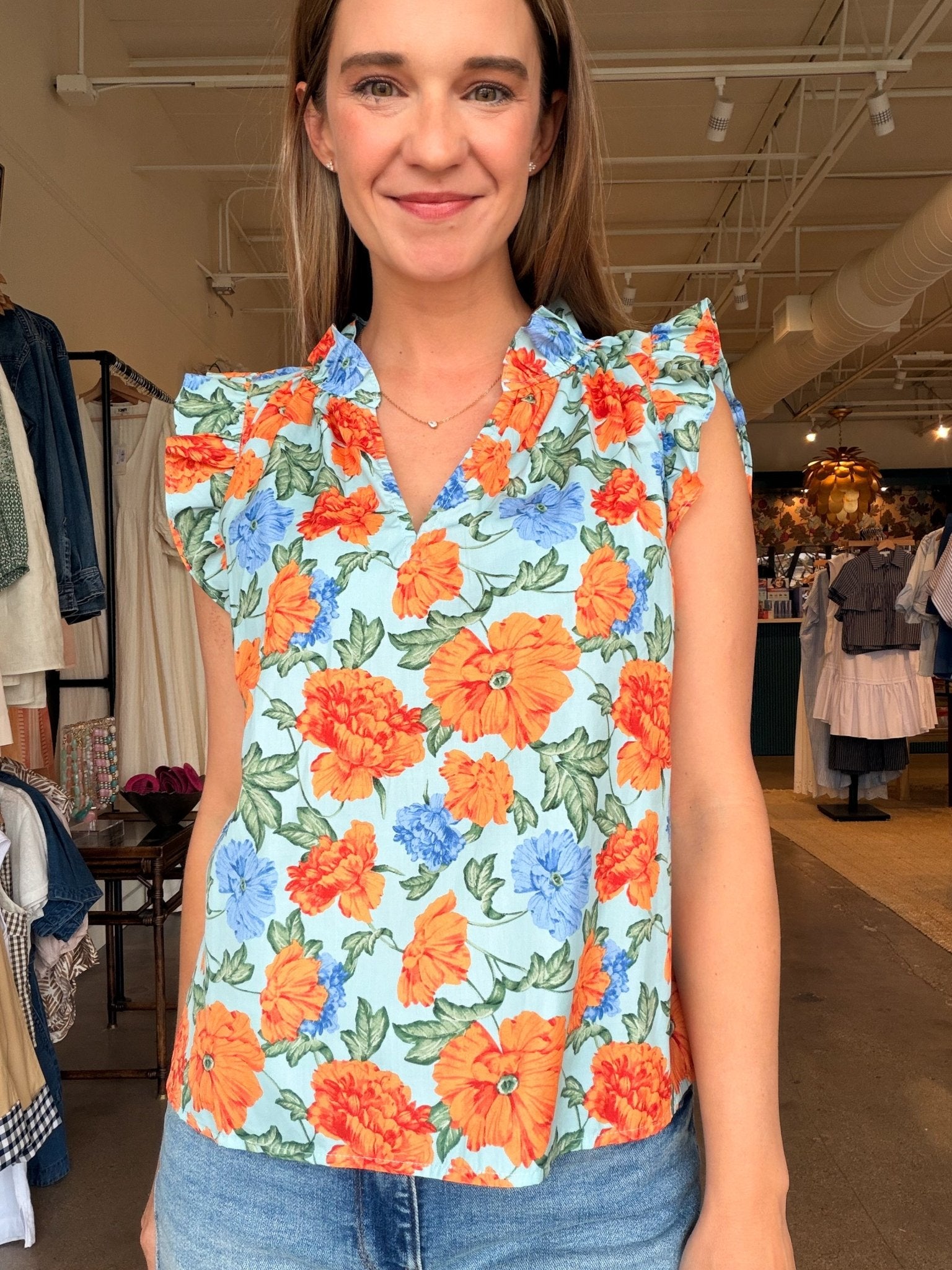 Riya Floral Ruffle Sleeve Blouse - Elle Maxine