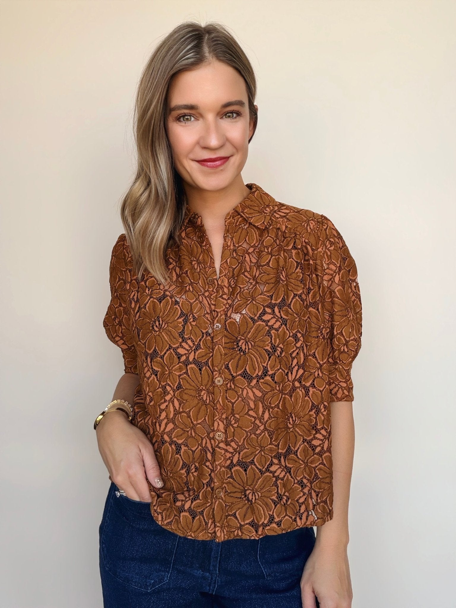 Roe Lace Button Down Top - Elle Maxine