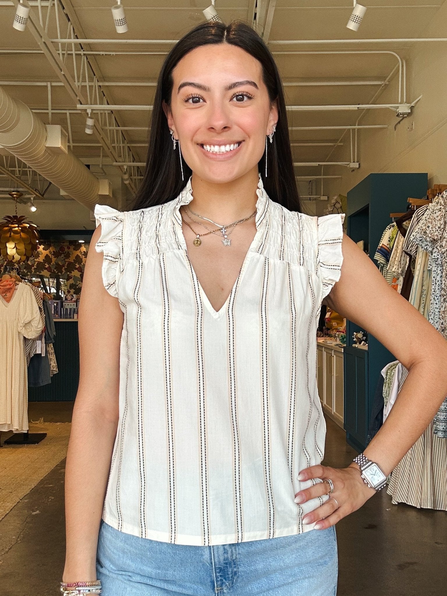 Ronda Ruffle Neck Top - Cream - Elle Maxine