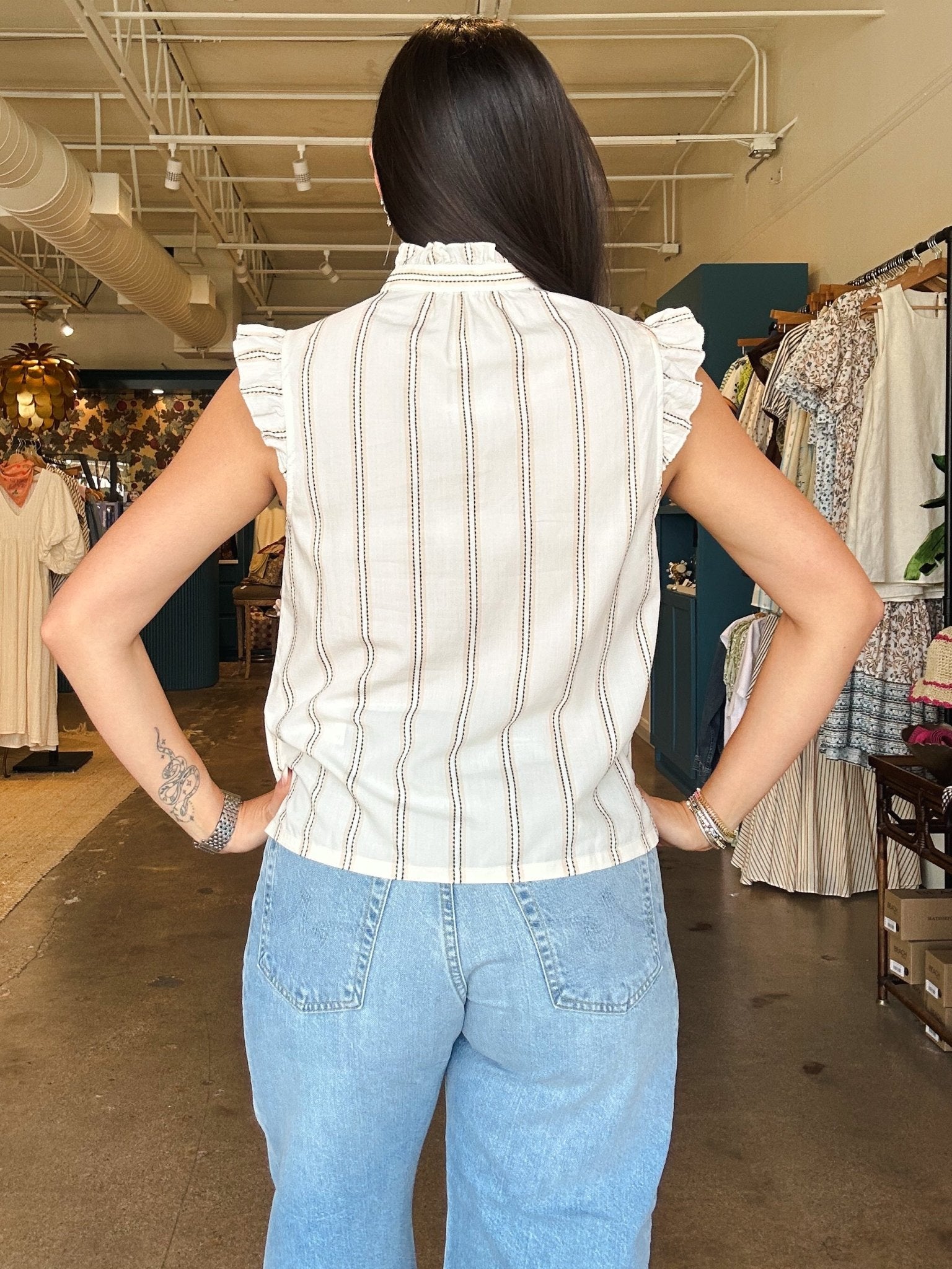 Ronda Ruffle Neck Top - Cream - Elle Maxine