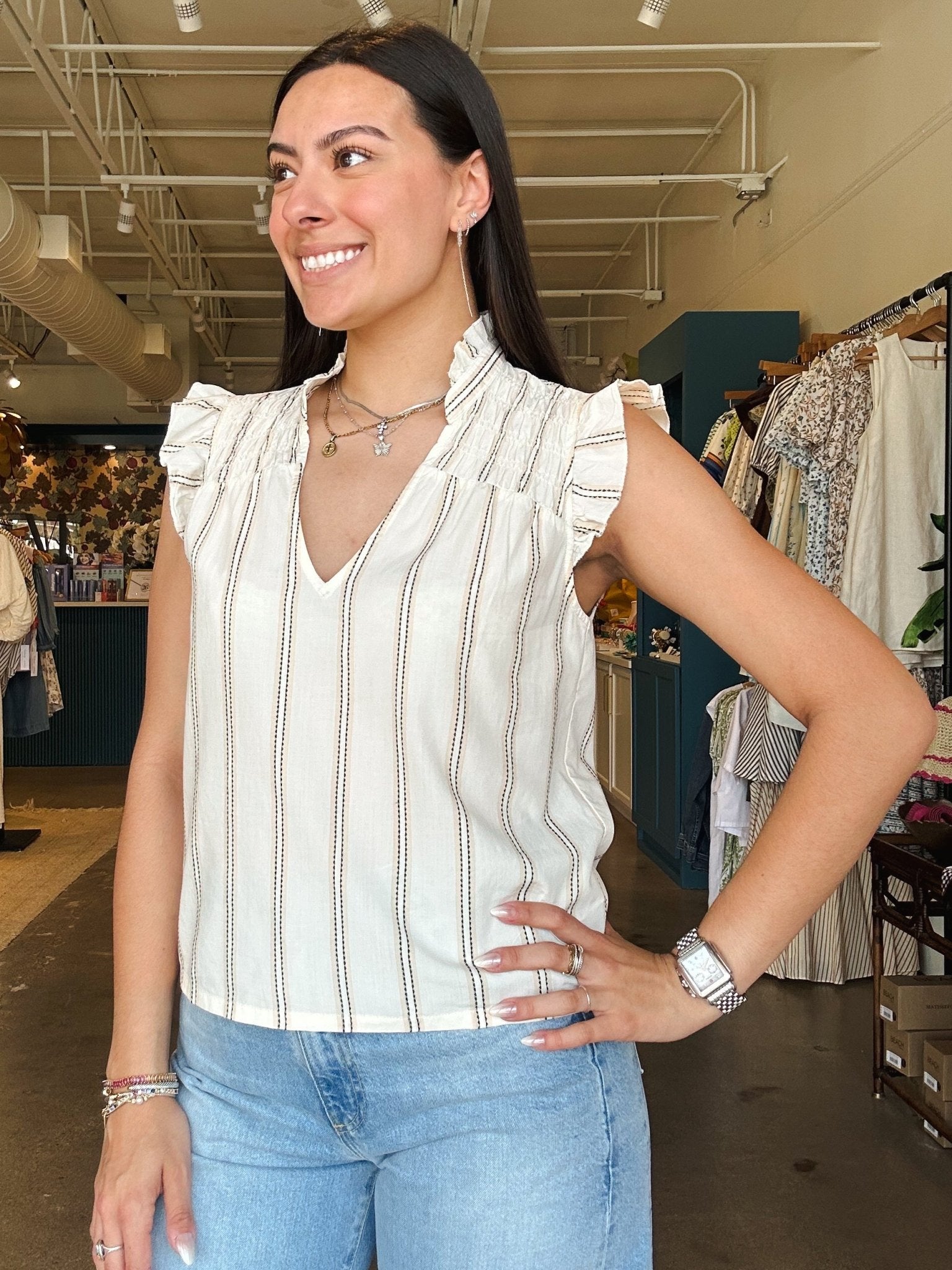 Ronda Ruffle Neck Top - Cream - Elle Maxine