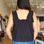 Rosabel Ruffle Eyelet Tank - Black - Elle Maxine