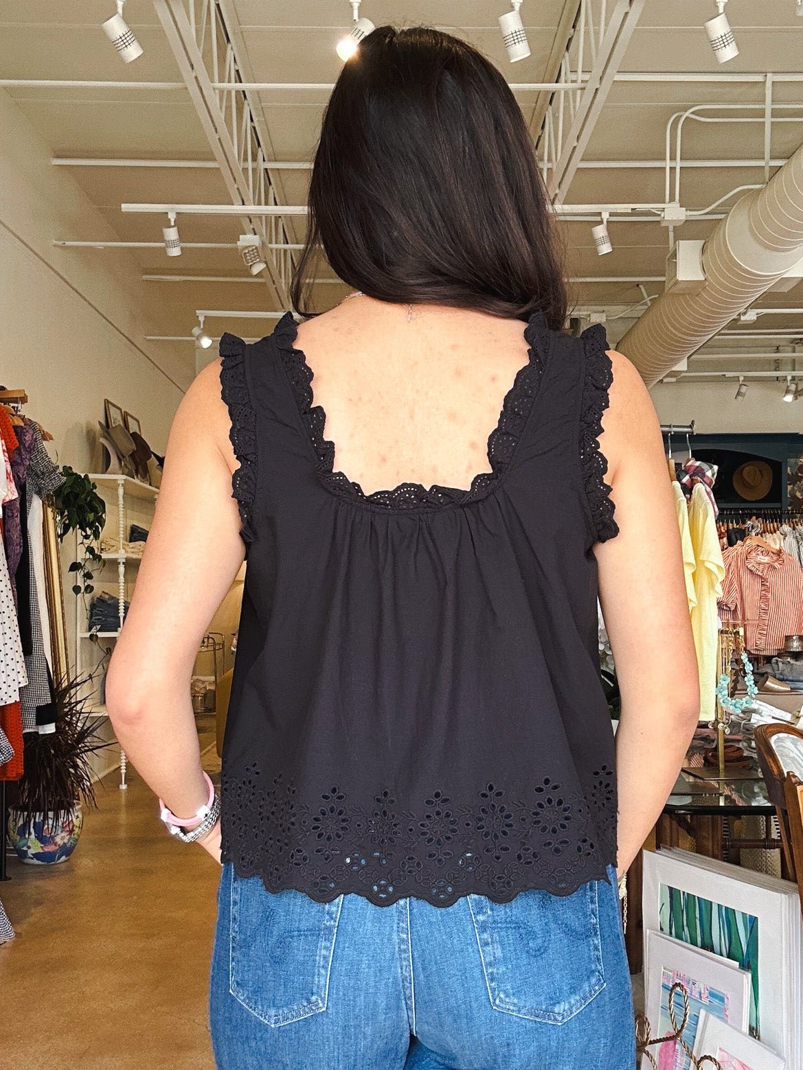 Rosabel Ruffle Eyelet Tank - Black - Elle Maxine