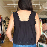 Rosabel Ruffle Eyelet Tank - Black - Elle Maxine